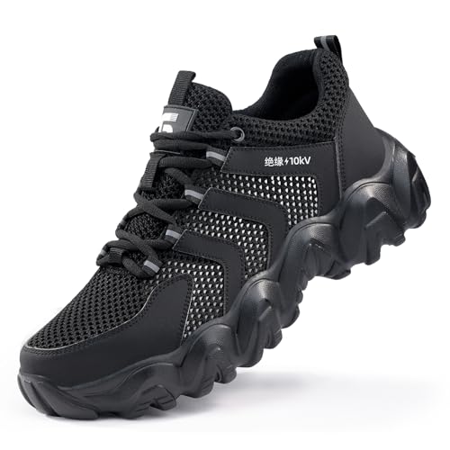 HCDZF Sicherheitstrainer Herren Damen Stahlkappe Cap Trainer Leichte Arbeitssicherheitsschuhe Atmungsaktiv rutschfest,Schwarz,41 EU von HCDZF