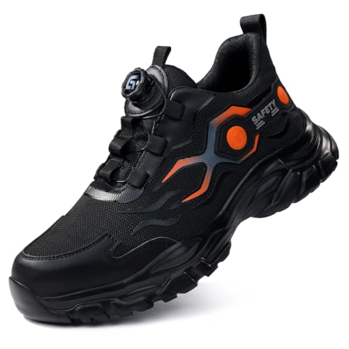 HCDZF Sicherheitstrainer Herren Damen Stahlkappe Cap Trainer Leichte Arbeitssicherheitsschuhe Atmungsaktiv rutschfest,Schwarz,42 EU von HCDZF