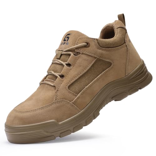 HCDZF Sicherheitstrainer Männer Frauen Stahlkappe Kappe Trainer Leichte Arbeitssicherheitsschuhe Industrielle Turnschuhe,Braun,41 EU von HCDZF