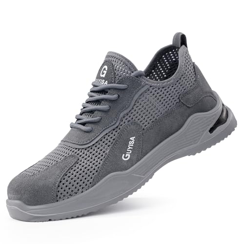 HCDZF Sommer Sicherheitsschuhe Herren Sicherheitstrainer Damen Stahlkappe Cap Trainer Arbeitsschuhe Leichte atmungsaktive Turnschuhe,Grau,39 EU von HCDZF