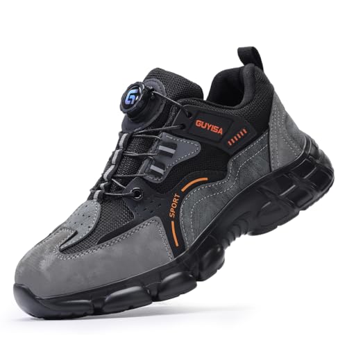 HCDZF Sommer Sicherheitsschuhe Herren Sicherheitstrainer Damen Stahlkappe Cap Trainer Arbeitsschuhe Leichte atmungsaktive Turnschuhe,Grau,42 EU von HCDZF