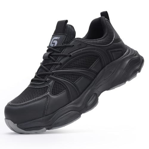 HCDZF Sommer Sicherheitsschuhe Herren Sicherheitstrainer Damen Stahlkappe Cap Trainer Arbeitsschuhe Leichte atmungsaktive Turnschuhe,Schwarz,41 EU von HCDZF