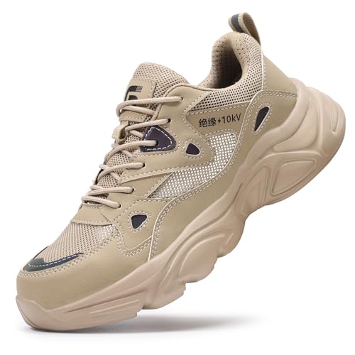 HCDZF Stahlkappe Cap Trainer Herren Damen Atmungsaktive Leichte Sicherheitsarbeitsschuhe,Beige,38 EU von HCDZF