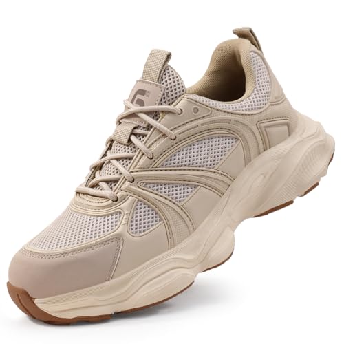 HCDZF Stahlkappe Cap Trainer Herren Damen Atmungsaktive Leichte Sicherheitsarbeitsschuhe,Beige,43.5 EU von HCDZF