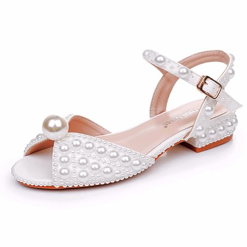 HCDZF Weiß,36 EU,Damen Perlensandalen Offene Zehenpartie Knöchelriemen Kleid Brautschuhe von HCDZF
