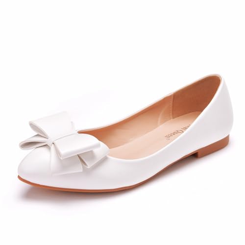 Weiß,36 EU,Damen Schleife Closed Toe Flats Hochzeit Ballerinas für Brautschuhe Abendparty Schuhe von HCDZF