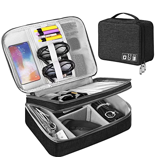 HCFGS Organizer Tasche, Reise Elektronik Etui 3 Schicht Grosse Kapazität Multifunktional Wasserdicht Stoßfest Case für Kabel, ipad, Ladegerät, Handy, Festplatten, Powerbank, etc (Schwarz) von HCFGS