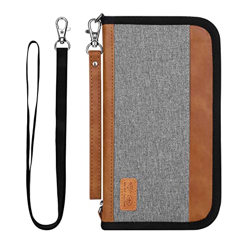 HCFGS Reisepass Tasche Familie Reiseorganizer Dokumente mit RFID-Blocker & 2 Riemen Tragbare Reisepasshülle Passhülle Reisepass Schutzhülle Ausweistasche für Damen und Herren (Grau) von HCFGS