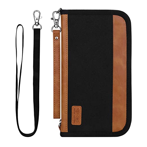 HCFGS Reisepass Tasche Familie Reiseorganizer Dokumente mit RFID-Blocker & 2 Riemen Tragbare Reisepasshülle Passhülle Reisepass Schutzhülle Ausweistasche für Damen und Herren (Schwarz) von HCFGS