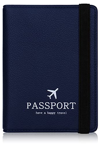 HCFGS Reisepasshülle Impfpass Hülle Kunstleder Passhülle mit RFID-Blocker Tragbare Reisepass Tasche für Damen Herren Reisepass Kreditkarten, Ausweis und Reisedokumente (Blau) von HCFGS