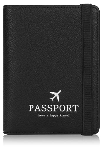 HCFGS Reisepasshülle Impfpass Hülle Kunstleder Passhülle mit RFID-Blocker Tragbare Reisepass Tasche für Damen Herren Reisepass Kreditkarten, Ausweis und Reisedokumente (Schwarz) von HCFGS