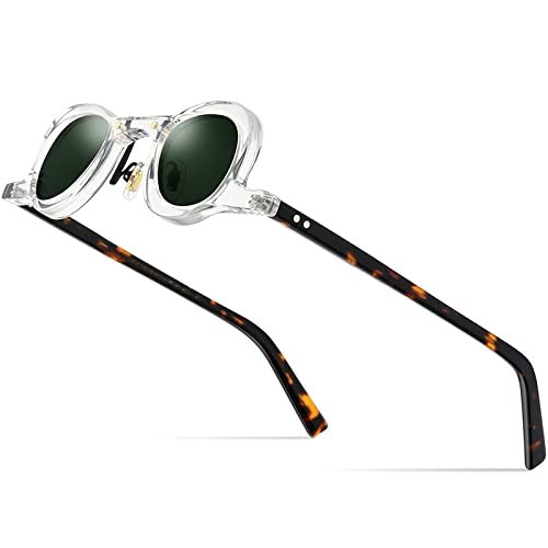 Acetat polarisierte Sonnenbrille Herren Retro Vintage kleine ovale runde Sonnenbrille für Damen, klar, Einheitsgröße von HCHES