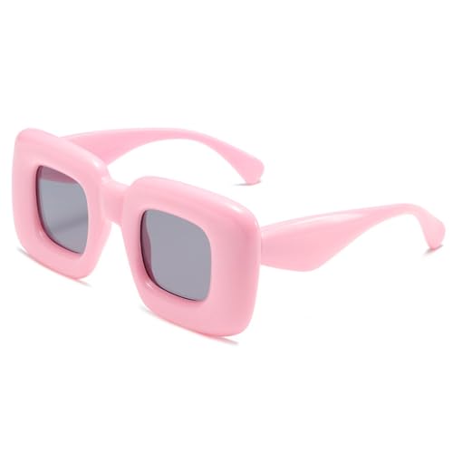 Bunte quadratische Sonnenbrille Damen Lila Gelbtöne UV400 Herren Sonnenbrille,Rosa Grau,Größe von HCHES
