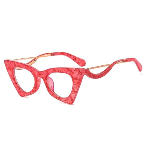 Cat Eye Damen Sonnenbrille Retro Bunte Brillen Schattierungen UV400 Herren Bonbonfarben Brillengestell,Rotes Muster klar,Einheitsgröße von HCHES