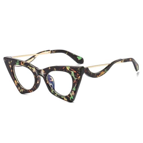 Cat Eye Sonnenbrille für Damen, Retro, bunt, UV400, Brillengestell in Bonbonfarbe für Herren, grünes Muster, klar, Einheitsgröße von HCHES