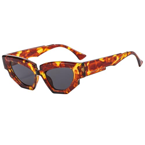 Cat-Eye-Sonnenbrille für Damen und Herren, Vintage-Sonnenbrille, UV400-Brille, Leopard, Einheitsgröße von HCHES