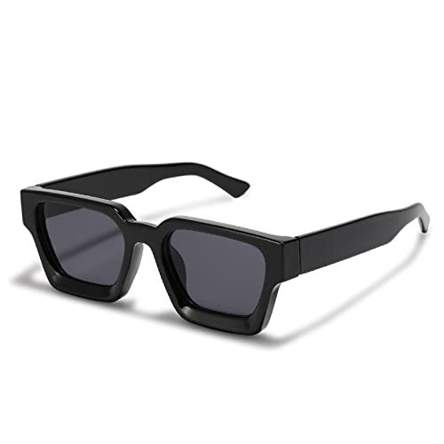 Damen-Sonnenbrille, rechteckig, für Herren, UV400, Schwarz, Einheitsgröße von HCHES