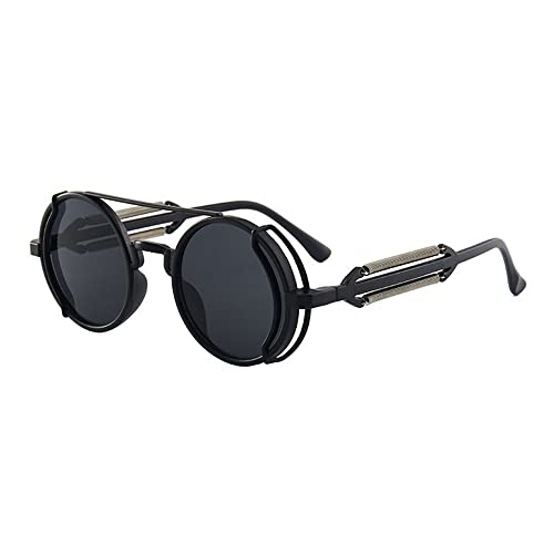 Gothic Steampunk Sonnenbrille Double Spring Leg Brille Herren Round Punk Eyewear Damen UV400,1,Einheitsgröße von HCHES