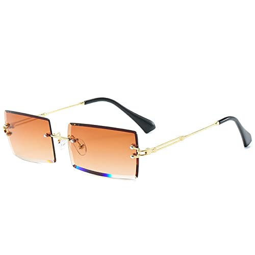 HCHES 1 STÜCK Trendige Mode Randlose Sonnenbrille Kleine Rechteckige Sonnenbrille Reisen Stil UV400 Shades Brillenzubehör für Unisex,1,Gold,Braun,MULTI von HCHES