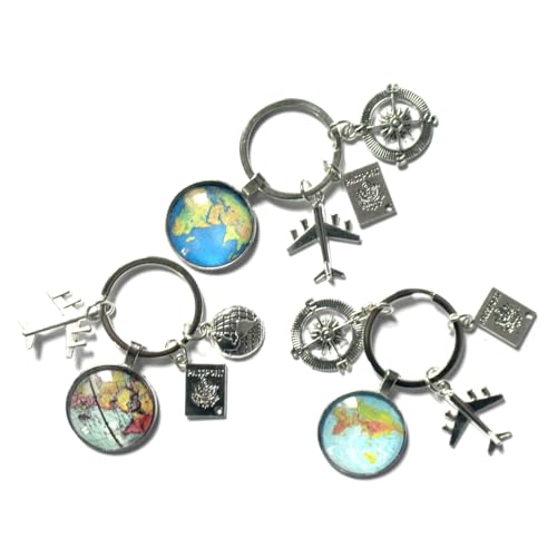 HCHES 3 Stück Personalisierter Schlüsselanhänger mit Flugzeug-Reisepass Welt Koffer Anhänger für Piloten und Flugbegleiter Flugreise Geschenk von HCHES