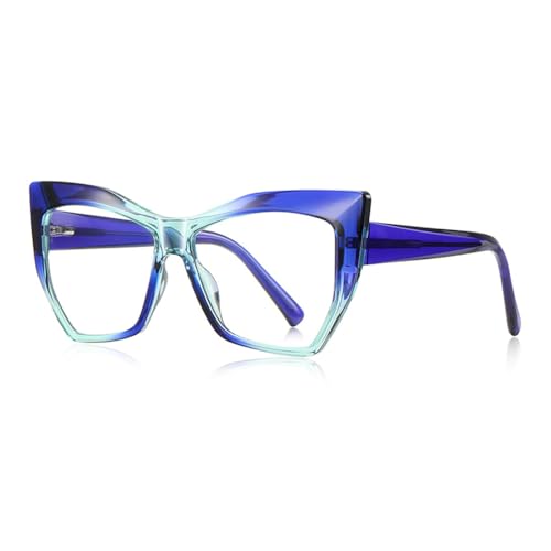 HCHES Blockierende Brille, klare Gläser, Katzenaugen-Brillengestell, Damen, Acetat, Farbverlauf, 2, Einheitsgröße von HCHES