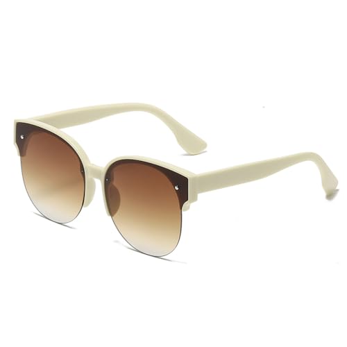 HCHES Cat-Eye-Sonnenbrille für Damen, rund, mit Verlaufsglas, Sonnenbrille, weiblich, Vintage-Sonnenbrille, UV400, Beige, Einheitsgröße von HCHES