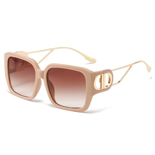 HCHES Damen-Sonnenbrille, Damen, rot, quadratisch, Retro-Sonnenbrille, dekorative Sonnenbrille, WT147 Beige, Einheitsgröße von HCHES