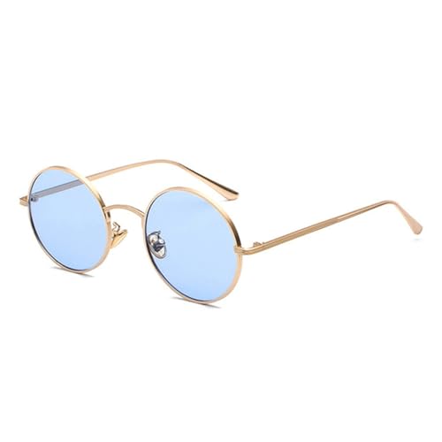HCHES Gold runde Metallrahmen-Sonnenbrille für Herren, Retro-Stil, Damen-Sonnenbrille mit roten Gläsern, Gold mit Blau, Einheitsgröße von HCHES