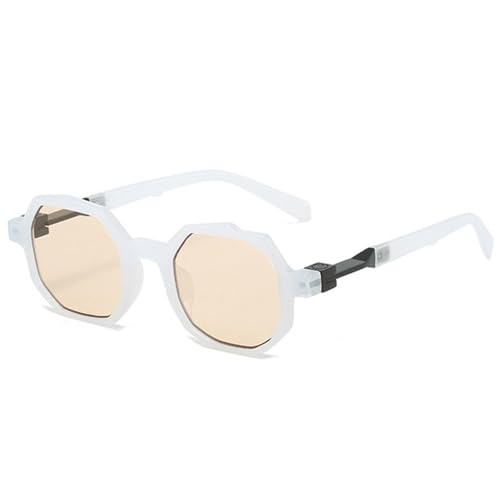 HCHES Kleine quadratische Polygon-unregelmäßige Sonnenbrille für Damen, klare Farbverlaufstöne, UV400, Herren-Punk-Sonnenbrille, Weißer Champagner, Einheitsgröße von HCHES