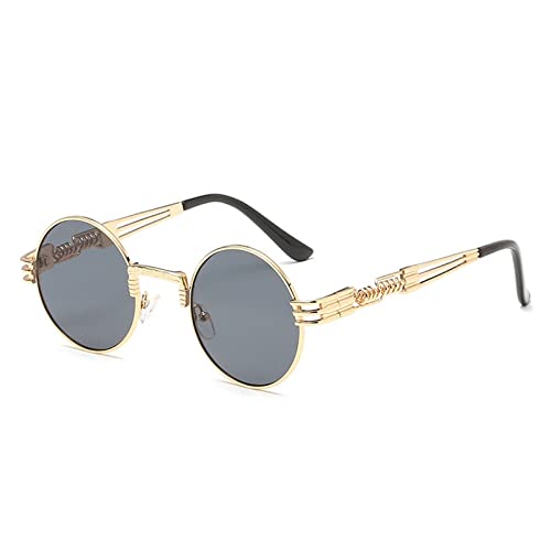 HCHES Mode Retro Steampunk Runde Metall Sonnenbrille für Männer und Frauen Frühling Bein Bunte Brillen UV400, N4 Gold Grau, Einheitsgröße von HCHES