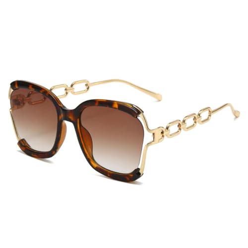 HCHES Quadratische Sonnenbrille für Damen, UV400, Retro-Kette, Metallrahmen, Sommer-Sonnenbrille für Damen, Leopard, Einheitsgröße von HCHES