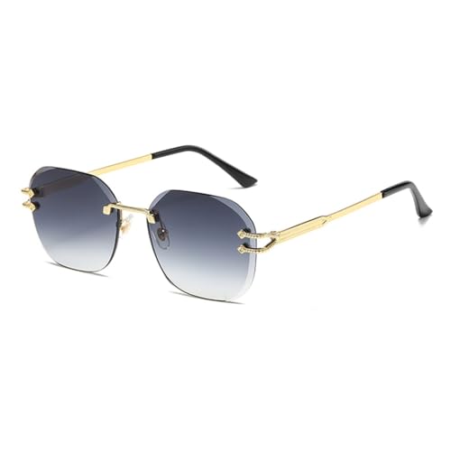 HCHES Quadratische Sonnenbrille für Damen, randlose Metall-Sonnenbrille für Herren, sechseckig, Uv400, Polygon, männlich, Gold mit Grau, Einheitsgröße von HCHES