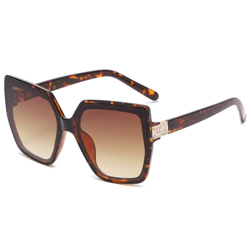HCHES Quadratische Sonnenbrille mit Farbverlauf für Damen, Dekoration, Sonnenbrille, Sonnenbrille, Brillen, UV400, Leopard, Einheitsgröße von HCHES
