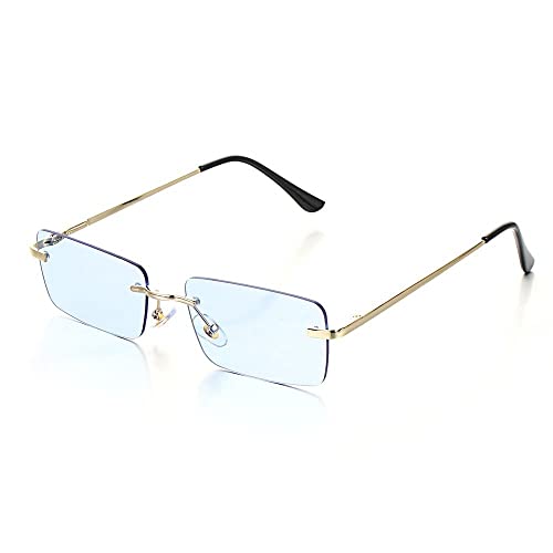 HCHES Rahmenlose ovale Brillen für Damen, Vintage-Diamantschliff, ovale Sonnenbrille, Vintage-Sonnenbrille, UV400-Schattierung, Brille,Hellblau,MULTI von HCHES