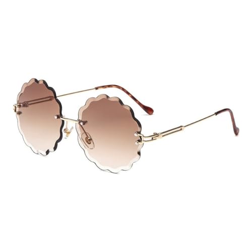 HCHES Randlose Blumensonnenbrille Frau Farbverlauf Runde Sonnenbrille für Frauen Blau Rosa Lady Shades UV400,3,Einheitsgröße von HCHES