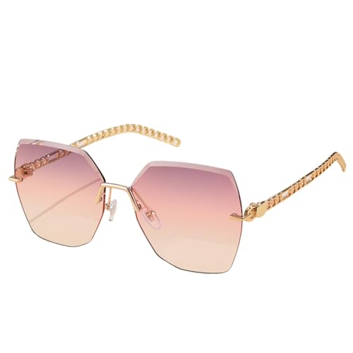 HCHES Randlose quadratische Sonnenbrille für Damen, Kettenrahmen, rahmenlos, übergroße Vintage-Brille, UV400, lila rosa, Einheitsgröße von HCHES