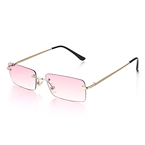 HCHES Rechteckige randlose Sonnenbrille Quadratische Vintage-Brille Retro-Rahmen Verlaufsbrille UV400-Brille,Rosa,Einheitsgröße von HCHES