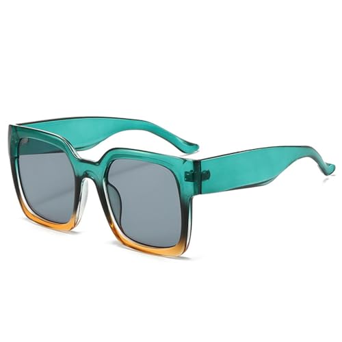 HCHES Retro-Sonnenbrille mit quadratischem Farbverlauf für Damen, Rot-Orange-Töne, UV400, Grün-Hellgrau, Einheitsgröße von HCHES