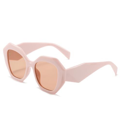 HCHES Retro Übergroße Unregelmäßige Polygon Frauen Sonnenbrille Gelee Farbe Brillen Shades UV400 Männer Gradienten Sonnenbrille, Rosa Champagner, Einheitsgröße von HCHES