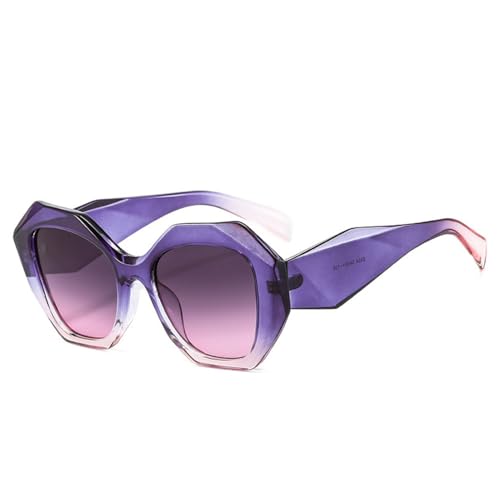 HCHES Retro übergroße unregelmäßige Polygon-Sonnenbrille für Damen, geleefarbene Brillen, Schattierungen von UV400, Herren-Sonnenbrille mit Farbverlauf, Lila, Grau, Rosa, Einheitsgröße von HCHES