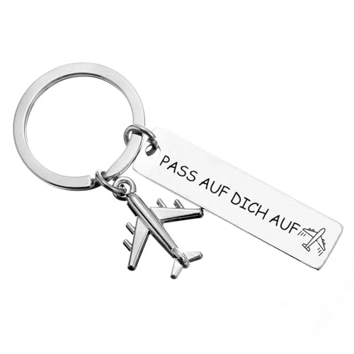 Schlüsselanhänger mit Gravur Flugzeug Anhänger Pass auf dich auf Geschenk zum Führerschein und Abschieds Auslandsjahr Freundin Mama Tochter Piloten von HCHES