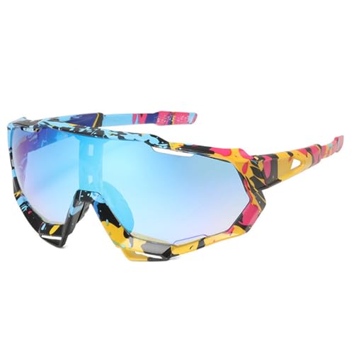 HCHES Sonnenbrille Männer Große Spiegellinse Männliche Quadratische Sonnenbrille Vintage Fahren Reisebrille,Graffiti Blau,Einheitsgröße von HCHES