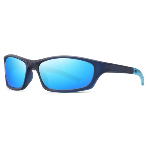 HCHES Sportliche faltbare Sonnenbrille, polarisiert, für Herren, verspiegelt, Damen-Sonnenbrille, UV400, ultraleicht, tragbar, blaue Spiegellinse, Einheitsgröße von HCHES