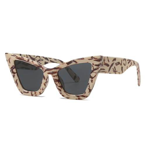 HCHES Übergroße Cat Eye Damen-Sonnenbrille, Vintage-Farbverlauf, UV400-Männer-Sonnenbrille, beige Muster grau, Einheitsgröße von HCHES