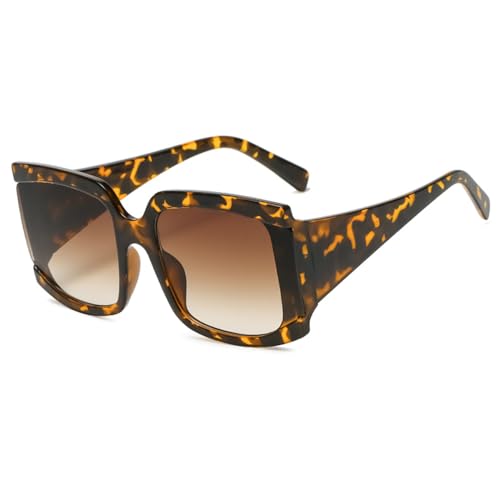 HCHES Übergroße quadratische Sonnenbrille für Damen, Leoparden-Sonnenbrille, weiblich, Farbverlauf, Vintage, große Farbtöne, UV400, Leopard, Einheitsgröße von HCHES