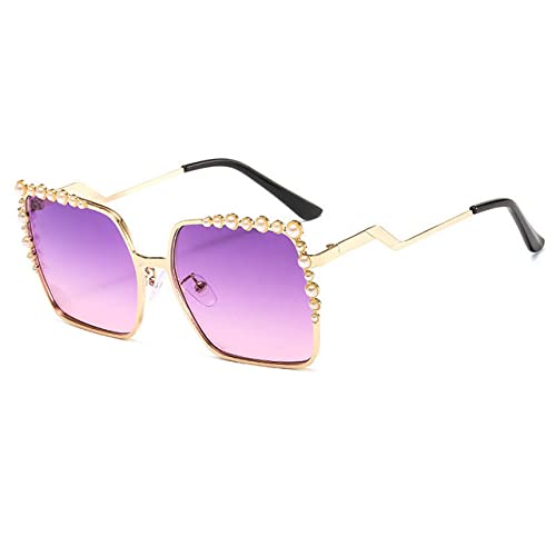 HCHES Übergroße quadratische Sonnenbrillen Damen Luxus Perlen Sonnenbrillen Damen Designer Fashion Shades großes Quadrat, Lila, Andere von HCHES