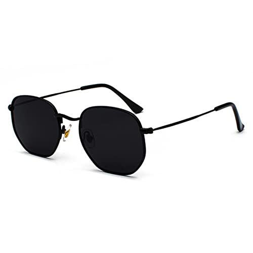 Herren Damen Sonnenbrille Square Polygon Sonnenbrille Designer Retro Shades Metallrahmen Eyewear UV400 de sol hombre, C01 Schwarz SchwarzGrau von HCHES