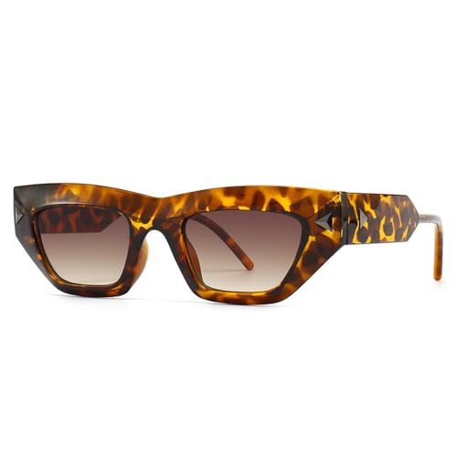 Kleine quadratische Sonnenbrille für Damen und Herren, Vintage-Stil, gepunktet, Katzenaugen-Sonnenbrille, UV400-Brille, Leopard, Einheitsgröße von HCHES