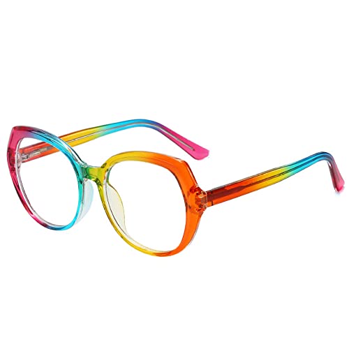 HCHES Mode-Regenbogen-rundes Brillengestell, klar, transparent, Damenbrille, leichte Brille, 6, Einheitsgröße von HCHES