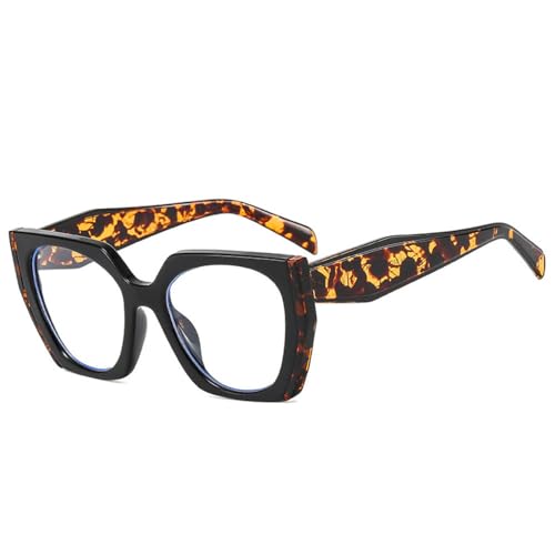 Polygon Cat Eye Sonnenbrille Damen Vintage Klare Farbverlaufstöne UV400 Herren Doppelfarbige Sonnenbrille,Schwarzer Leopard klar,Einheitsgröße von HCHES